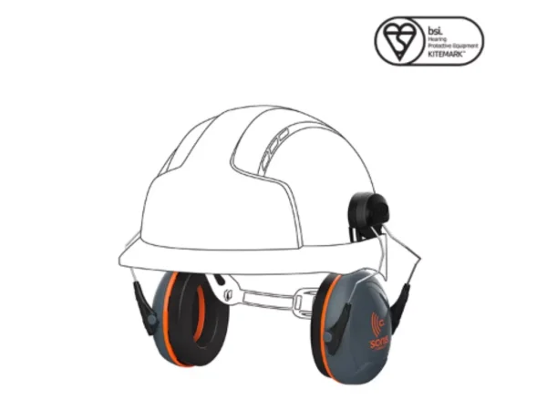 Sonis Compact Low Profile Helmet Mounted Ear Defender with hard hat