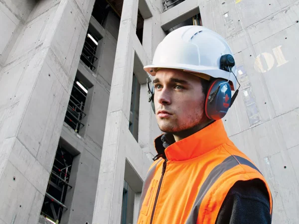 Worker Wearing Sonis® Helmet Mounted Ear Defenders Ear Protection